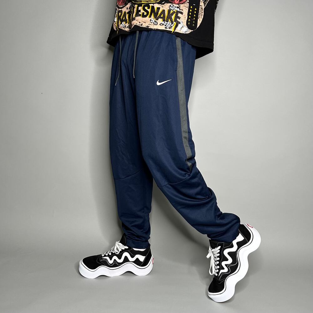 Vintage Y2K Nike Joggers Mens XL Navy Blue Polyester Sweatpants White Swoosh
